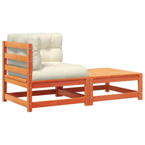vidaXL Wooden Patio Sofa Armless Footstool with Cushions - Modular Garden Seating for Outdoor, Terrace, Deck - Brown Pine, Cream Cushions, Solid Pine Wood