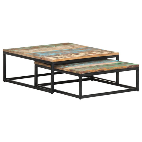 vidaXL 2-Piece Set of Nesting Coffee Tables with Solid Reclaimed Wood and Sturdy Powder-Coated Iron Base, Spacious Surface, Ideal for Home or Office Use, ic and Industrial Look