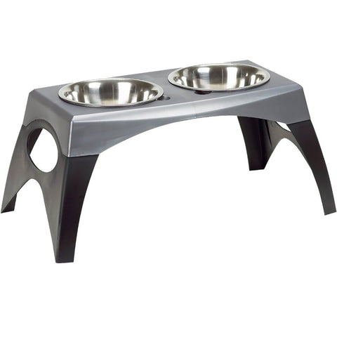 Elevated Dog Food Bowl - Bergan Stormcloud Feeder (Black – Grey)