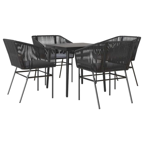 vidaXL - 3 Piece Black Poly Rattan Patio Dining Set with Cushioned Chairs and Glass Tabletop for Outdoor, Garden, Backyard or Patio Use