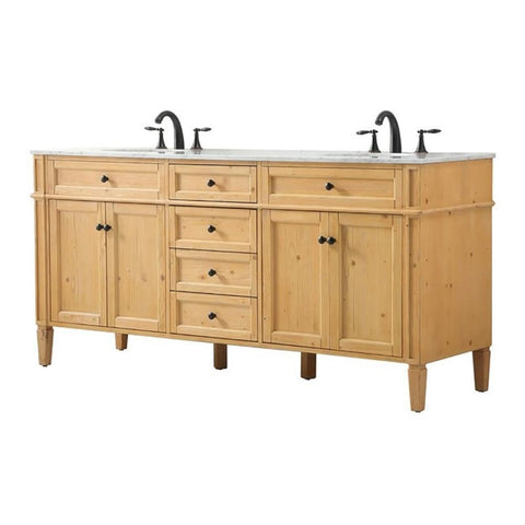 Elegant Decor Park Avenue 72" Aluminum MDF Double Bathroom Vanity - Natural Wood