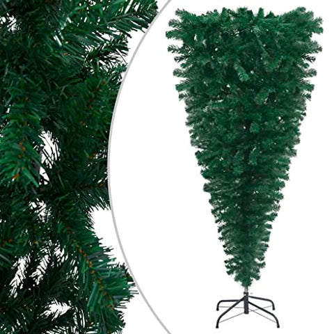 vidaXL Upside-Down Artificial Christmas Tree with Steel Stand, 6ft Lifelike Green PVC, Adjustable Branches, Reusable Xmas Indoor/Outdoor Decoration, Without Ornaments