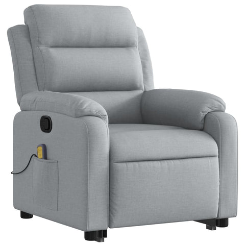 vidaXL Light Gray Fabric Power Lift Massage Recliner Chair - Motorized Armchair for Elderly, Manual Recline, Vibration, Sturdy Frame