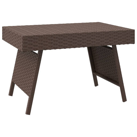 vidaXL Foldable Brown Side Table - Weather Poly Rattan, Powder-Coated Steel Frame, Space Efficient Design, Suitable for Indoor and Outdoor Use