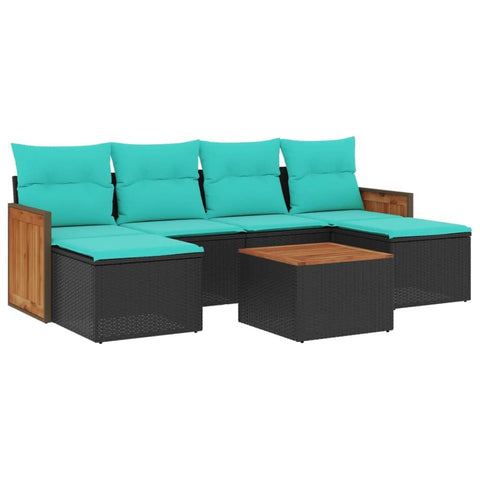 vidaXL Patio Sofa Set with Cushions 7 Piece, Outdoor Conversation Set with Storage, Patio Furniture Set, Modern Style, Black Poly Rattan