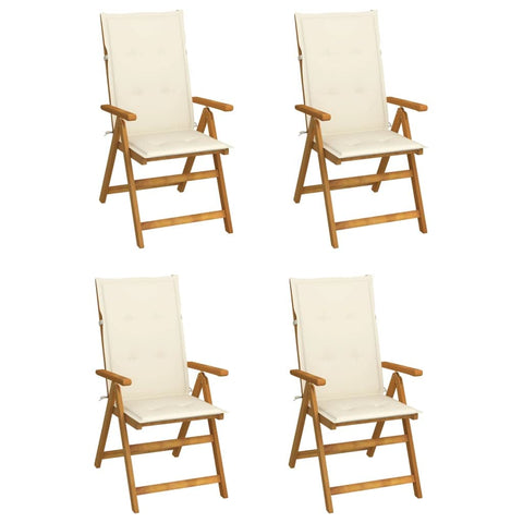 vidaXL Outdoor Recliner Chairs 4 Pcs, Patio Reclining Chair with Cushions, Recliner Patio Lounge Chair for Garden, Retro Style, Solid Wood Acacia