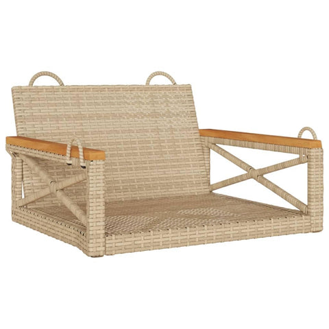 vidaXL Beige Poly Rattan Swing Bench Hanging Hammock Chair - Outdoor Garden Seat, Patio Lounge - 24.8"x24.4"x14.6"