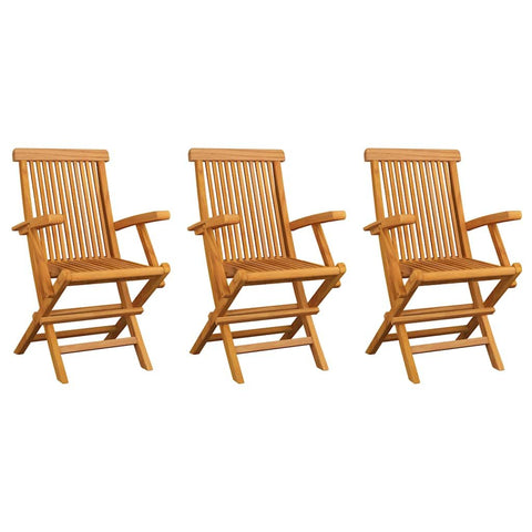 vidaXL Folding Patio Chairs Set of 3 Teak Wood Garden Armchairs for Outdoor Dining Compact Storage Feature Traditional Brown Finish Chair Wooden Armchair