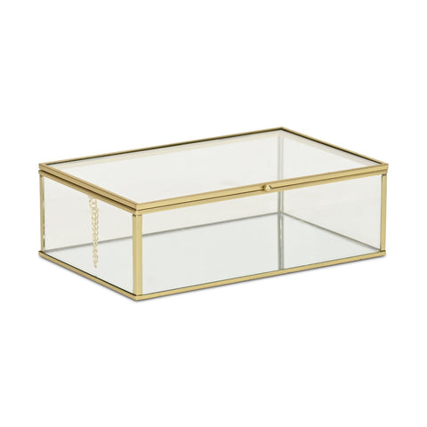 Cheungs Lume Glass & Metal Frame Storage Box - Rectangular Gold Glass Storage Box, 9-Inch Modern Minimalist Design for Living Room