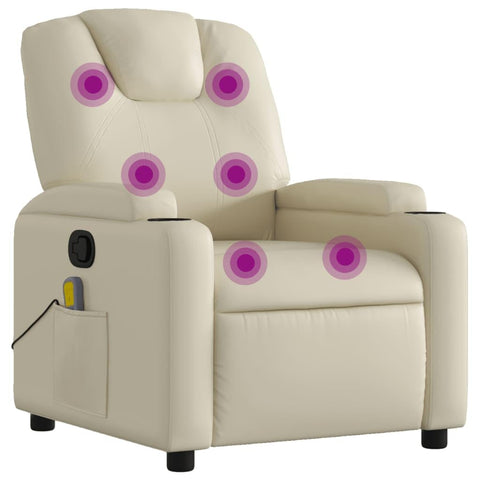 vidaXL Massage Recliner Chair for Living Room, Adjustable Recliner with 6-Point Vibration Massage, Home Theater Seating with Padded Seat Backrest & Side Pocket, Cream Leather
