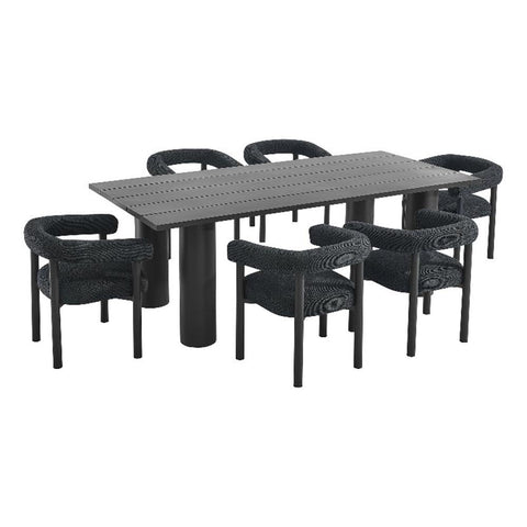 Modway Nautica 7-Piece Outdoor Rectangular Dining Set in Charcoal Graphite – Aluminum Patio Table and Chairs for 6 – Deck Table and Chairs - Outdoor Dining Set with Upholstered Curved Back Armchairs