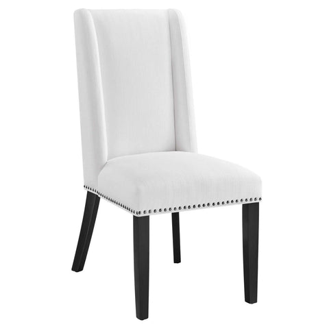 Modway Baron Upholstered Fabric Tall Back Dining Parsons Chair with Nailhead Trim in White 23.5 x 19.5 x 40