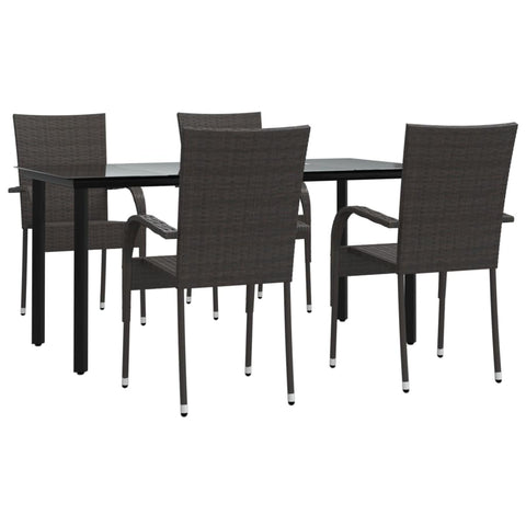 vidaXL Patio Dining Set 5 Piece, Rattan Patio Conversation Set, Wicker Outdoor Dining Table and Chair Set for Garden, Modern Style, Brown Poly Rattan