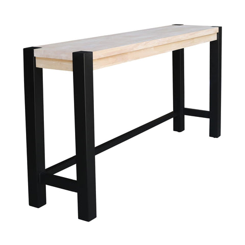 International Concepts Unfinished Solid Wood Tall Accent Table with Black Iron Legs
