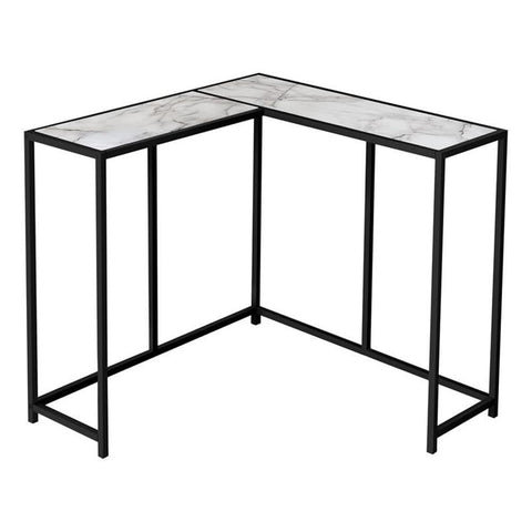 Monarch Specialties I 2159 Accent Table, Console, Entryway, Narrow, Corner, Living Room, Bedroom, Metal, Laminate, White Marble Look, Black, Contemporary