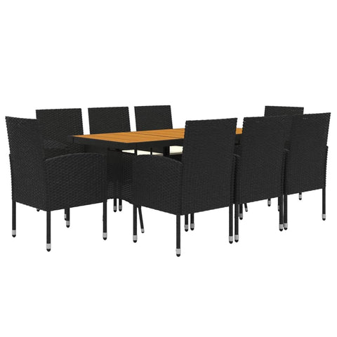 vidaXL Patio Dining Set 9 Piece, Outdoor Dining Table and Chair, Conversational Set with Cushions, Wicker Furniture for Garden, PE Rattan Black