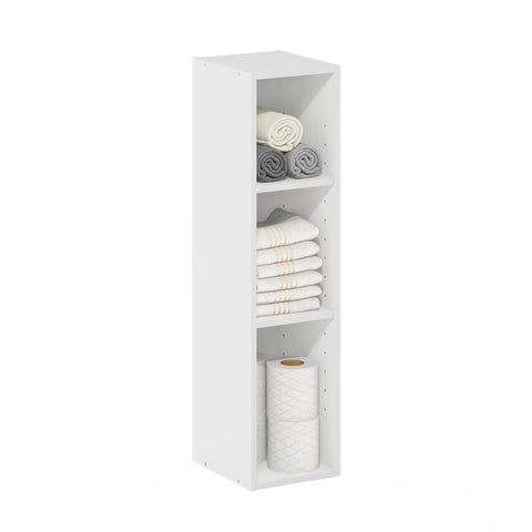 Furinno Fulda Book Shelf, 3-Tier Narrow Bookshelf, Bookcase with 8-in Width Storage Shelf, 9.3 x 7.9 x 31.5, for Living Room, Bedroom, Home Office, White