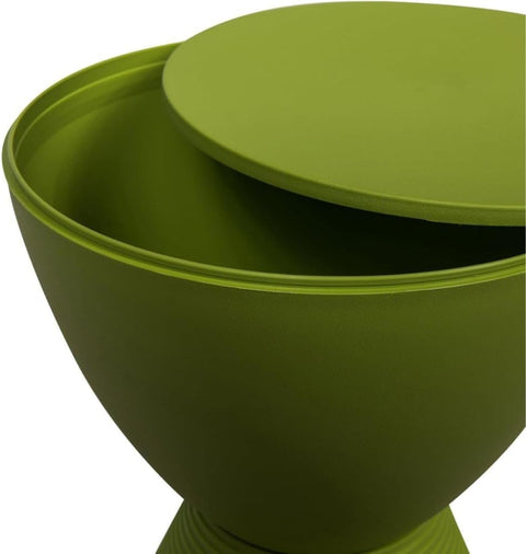 Green Modern Side Table ABS Shell Compact Hourglass Drum End Table with Removable Lid Storage for Indoor Outdoor Use Accent Furniture 16.75H x 11.75W x 11.75D Boyd Series