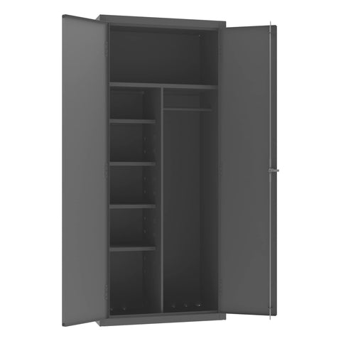 Durham 14 Gauge Welded Steel Specialty Cabinet with Wardrobe/Broom Storage, 3500-HDL-95, 2100 lbs Capacity, 24" Length x 36" Width x 84" Height, 5 Shelves