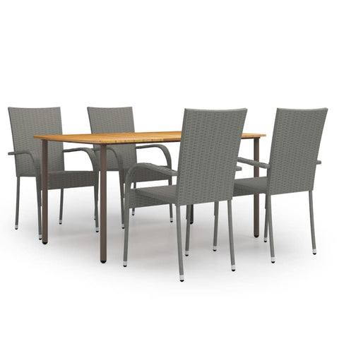 vidaXL Patio Dining Set 5 Piece, Outdoor Dining Set for Garden, Table and Chair for Balcony Dinner, Dining Table, Farmhouse Style, Poly Rattan Gray