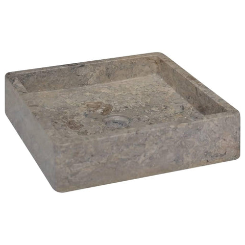 vidaXL Sink, Wash Basin Vessel Sink, Above Counter Vanity Sink for Bathroom Washroom, Bathroom Basin, Gray 15.7"x15.7"x3.9" Marble