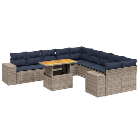 vidaXL Patio Sofa Set with Cushions 11 Piece, Outdoor Sectional Sofa Couch, Patio Conversation Set for Garden Backyard, Gray Poly Rattan