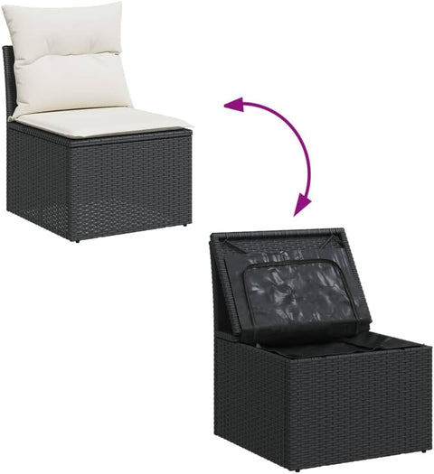 vidaXL Patio Sofa Set with Cushions 8 Piece, Outdoor Conversation Set with Storage, Patio Furniture Set, Modern Style, Black Poly Rattan