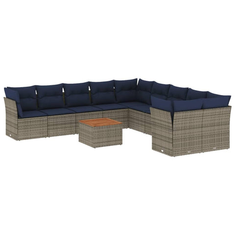 vidaXL Patio Sofa Set with Cushions 11 Piece, Outdoor Conversation Set, Patio Furniture Set for Balcony Garden, Modern Style, Gray Poly Rattan