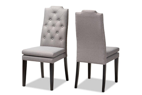 Baxton Studio Dylin Modern and Contemporary Gray Fabric Upholstered Button Tufted Wood Dining Chair Set