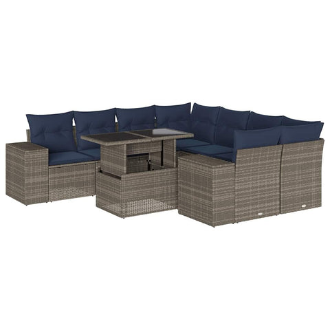 vidaXL Patio Sofa Set with Cushions 9 Piece, Conversation Set with Table and Sectional Sofas, Outdoor Seat for Garden, Modern, Gray Poly Rattan