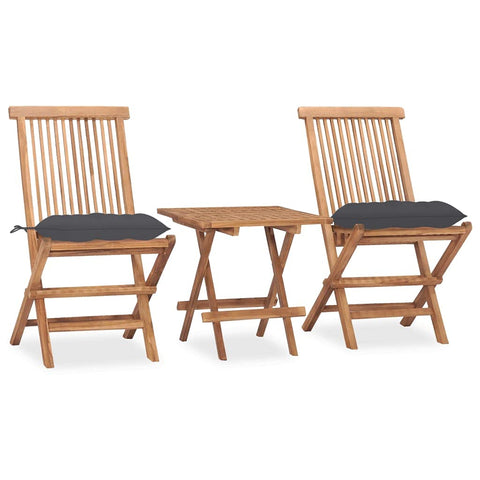 vidaXL Folding Patio Dining Set with Cushion 3 Piece, Garden Dining Set, Outdoor Table and Chair, Patio Furniture, Modern Style, Solid Teak Wood