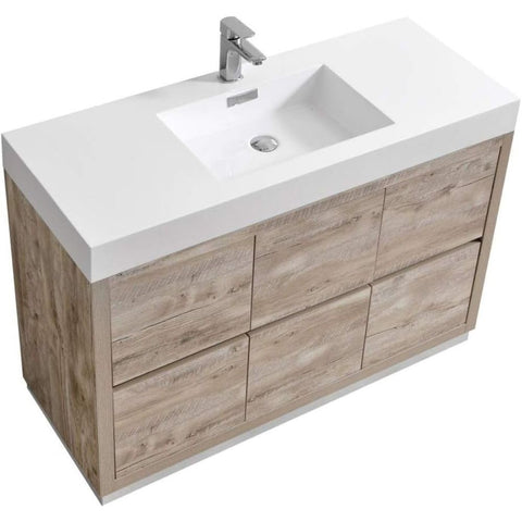 Oakestry 48-Inch Nature Wood Free-Standing Modern Bathroom Vanity with Soft-Close Drawers and Integrated Sink