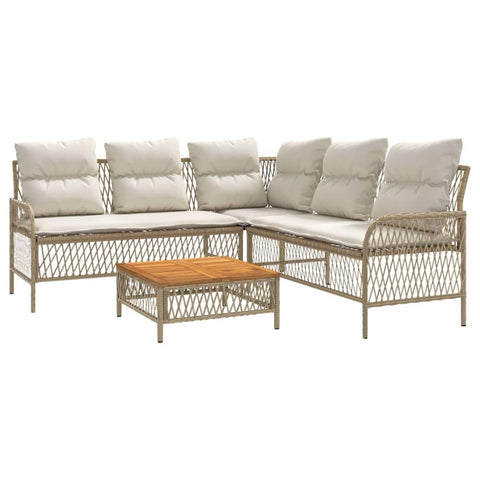 vidaXL Patio Sofa Set with Cushions 2 Piece Beige Poly Rattan â€“ Outdoor Furniture for Garden, Terrace, or Patio â€“ L-Shaped Sofa and Coffee Table
