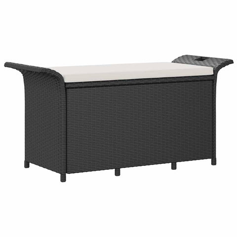 vidaXL Poly Rattan Storage Bench with Cushion, Indoor/Outdoor Ottoman Garden Bench, Waterproof Design, Easy Maintenance, 45.7"x18.1"x22.4" Black