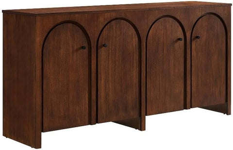 Modway Appia 71 Inch 4 Door Storage Cabinet in Walnut Wood Veneer - Arched Door Accent Credenza -Modern Sideboard - Adjustable Shelf Buffet - Mid-Century Storage Furniture - Console TV Stand