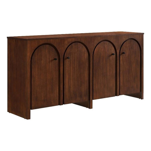 Modway Appia 71 Inch 4 Door Storage Cabinet in Walnut Wood Veneer - Arched Door Accent Credenza -Modern Sideboard - Adjustable Shelf Buffet - Mid-Century Storage Furniture - Console TV Stand