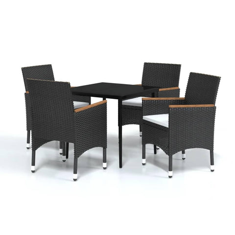 vidaXL Patio Dining Set 5 Piece with Cushions Garden Outdoor Lawn Yard Terrace Balcony Backyard Dining Dinner Dinette Table and Chair Furniture Black