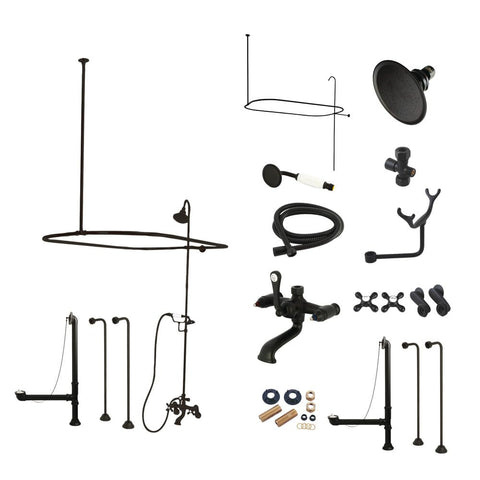 Kingston Brass CCK1140AX Vintage Clawfoot Tub Faucet Package with Shower Enclosure, Matte Black