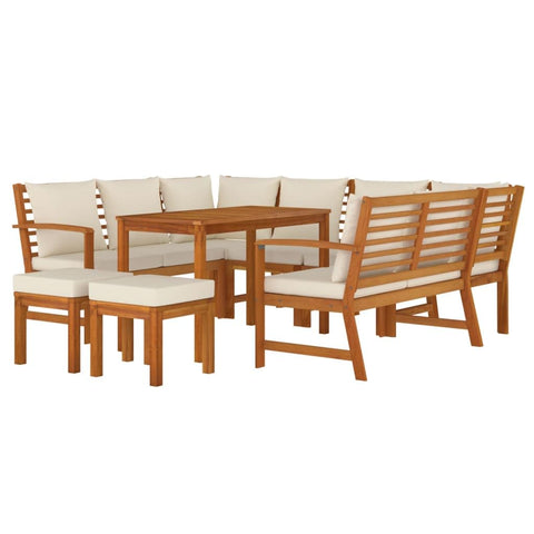 vidaXL 9-Piece Outdoor Dining Set with Cushions - Solid Acacia Wood - Rustic Charm for Patio/Garden - Modular Design Furniture - Comfortable Seating with Practical Table