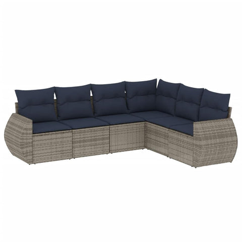 vidaXL 6 Piece Garden Sofa Set with Cushions Grey Poly Rattan