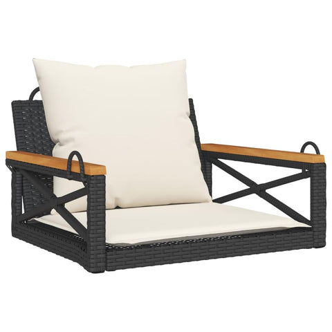 vidaXL Swing Bench with Cushions - Black Poly Rattan, Cushions Included, Ideal for Outdoor Garden, Patio, Weather-