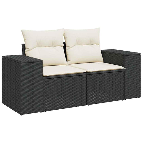 vidaXL Poly Rattan and Powder-Coated Steel Garden Sofa in Black and Cream