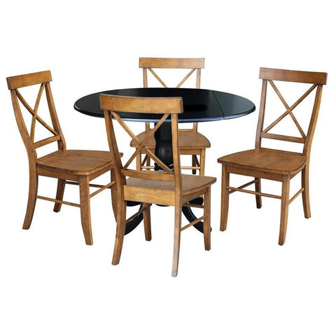 IC INTERNATIONAL CONCEPTS 42 in. Dual Drop Leaf Table with 4 Cross Back Dining Chairs - 5 Piece Dining Set