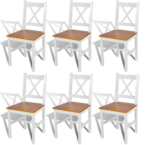 vidaXL Dining Chairs 6 Pcs, Accent Chair with Curved Slat Back, Dining Room Chair for Kitchen Restaurant, Modern Scandinavian Style, White Pinewood