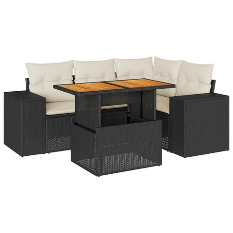 vidaXL 5 Piece Patio Sofa Set with Cushions Black Poly Rattan, Garden Sofa Set, Garden Lounge Set, Poly Rattan Sofa Set, Outdoor Sofa Set