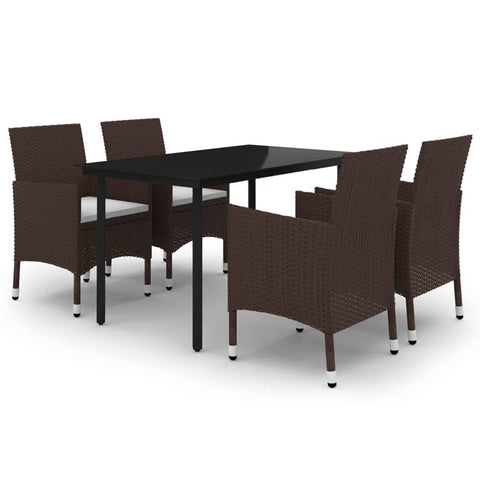 vidaXL 5-Piece Patio Dining Set - Outdoor Furniture with Cushions, Poly Rattan Chairs and Glass Tabletop, Weather- and Easy-to-Manage, Cream White, Brown and Black