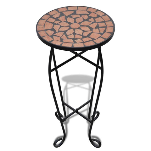 vidaXL Mosaic Side Table Plant Table - Terracotta and Black Iron Tube Ceramic Table Top, Versatile Plant Stand or Side Table for Outdoor Spaces