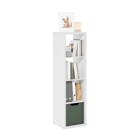 Furinno Cubicle Book Shelf, Vertical 4-Cube Bookshelf, Extra Thick Frame Horizontally & Vertically Reversible Bookcase with Open Back, 14.6" x 16" x 58", for Living Room, Bedroom, Home Office, White