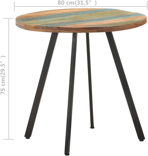 vidaXL Round Dining Table, Handcrafted from 31.5” Solid Reclaimed Wood, Industrial Style Dinner Table with Black Powder-Coated Iron Legs