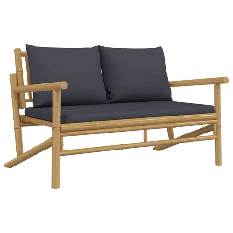 vidaXL Bamboo Patio Bench with Comfortable Dark Gray Cushions and Armrests - Durable Outdoor Garden Seat with Backrest - Lightweight, Easy to Move